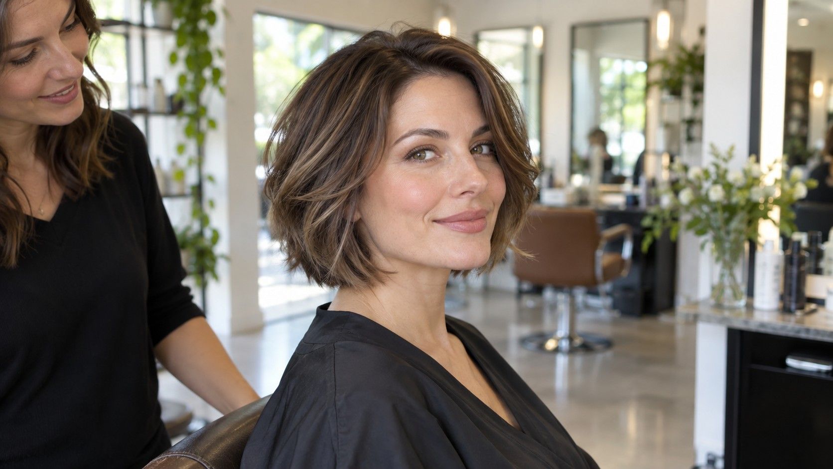 Layered medium-length haircut with soft side fringe