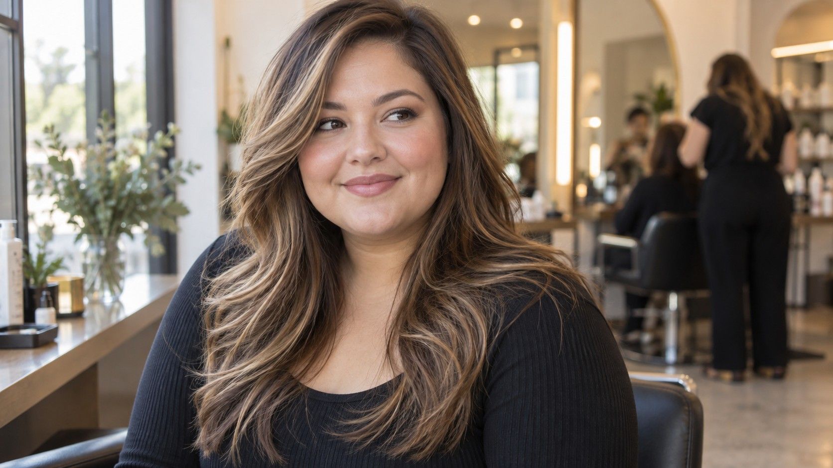 Layered medium hairstyle with a side part