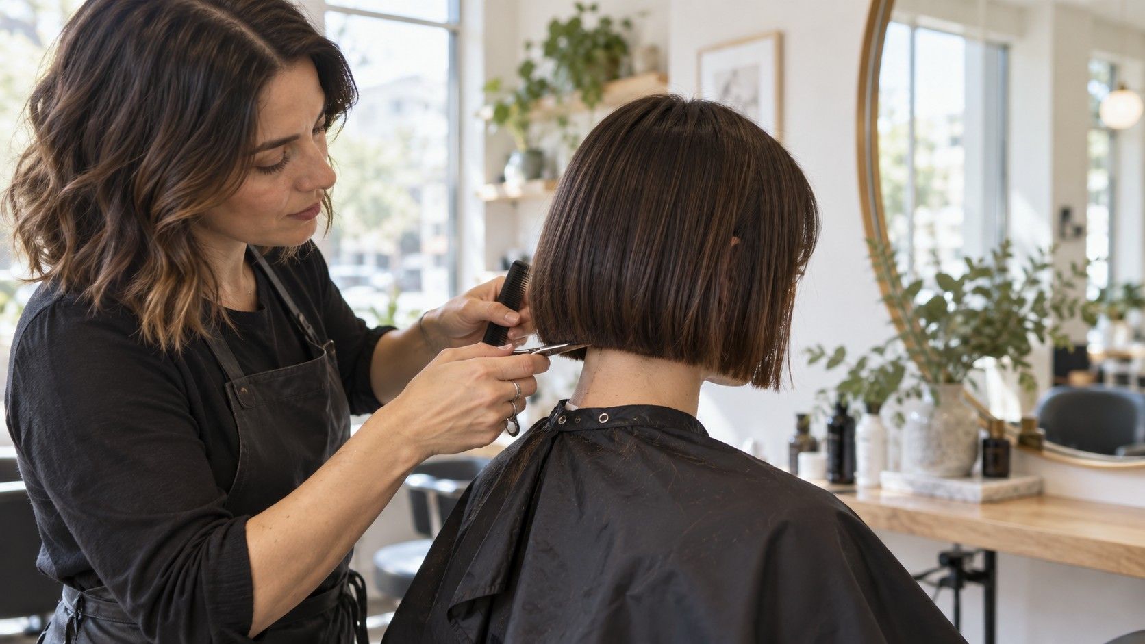 Woman with a softly shaped chin-length bob haircut
