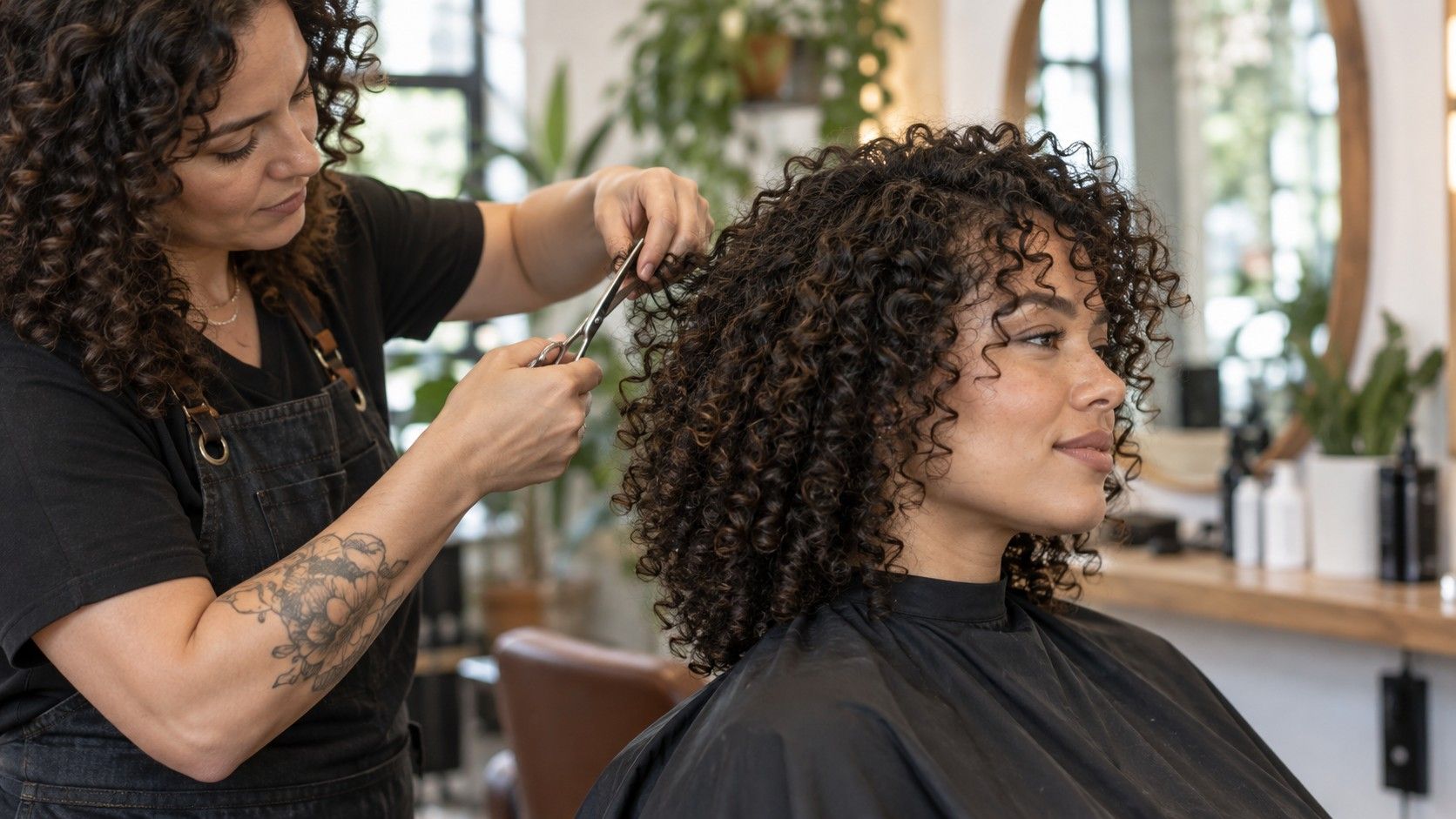 Natural curly haircut with rounded shape and soft layers