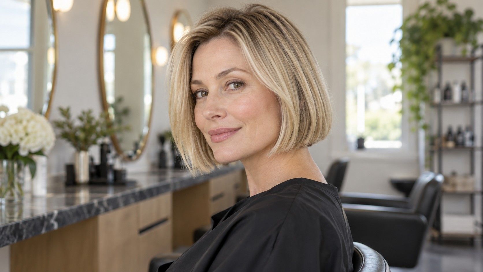 Textured short bob with natural root lift for fine hair